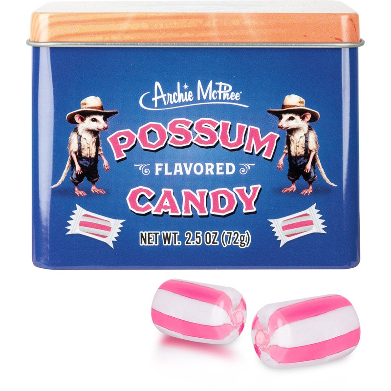 Possum Flavored Candy in a Tin