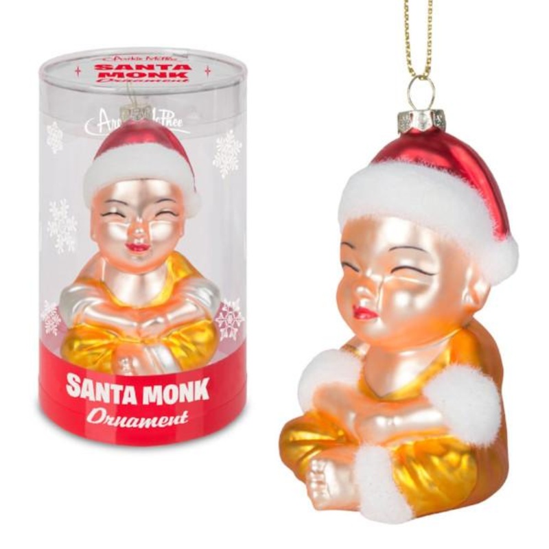 Santa Monk Glass Ornament