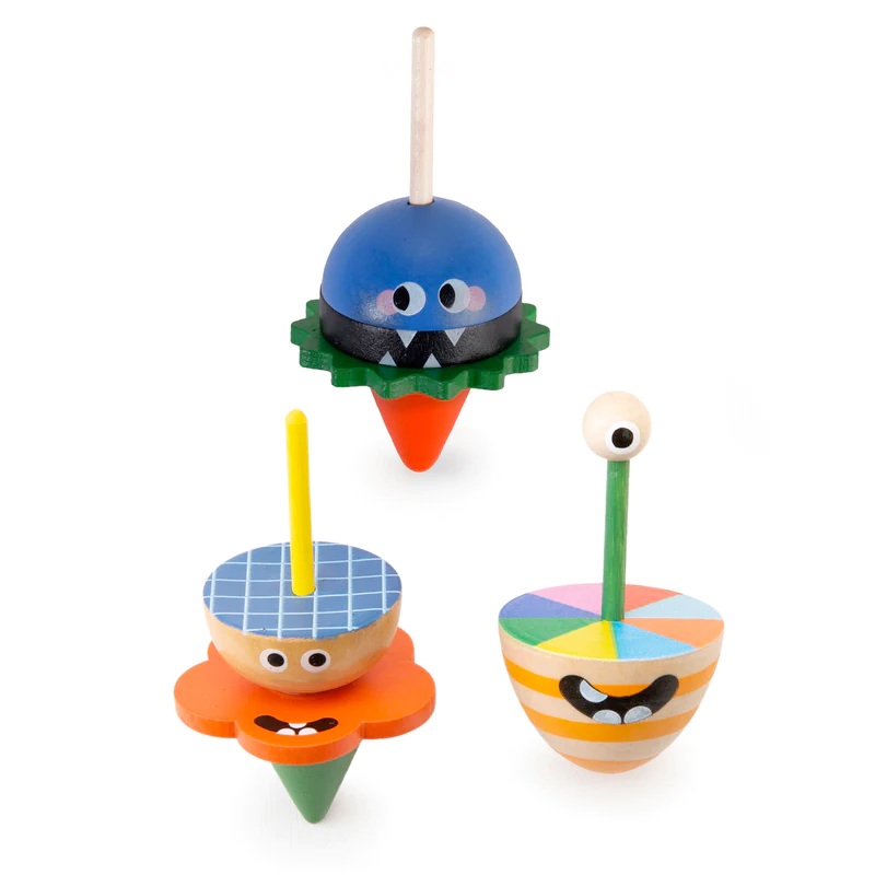 Wooden Dizzy Monster Spinning Top – 1 random style