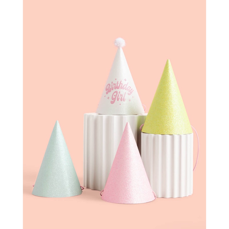 Pastel Party Hats – 13 glitter paper hats