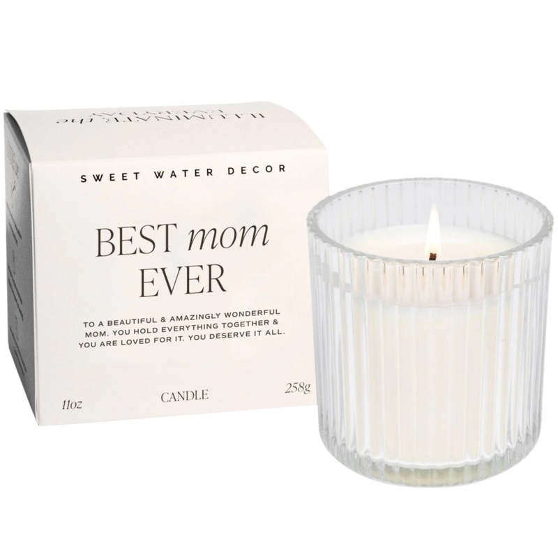 Best Mom Ever Soy Candle – Ribbed Glass Jar with Box – 12 oz (Wildflowers and Salt)