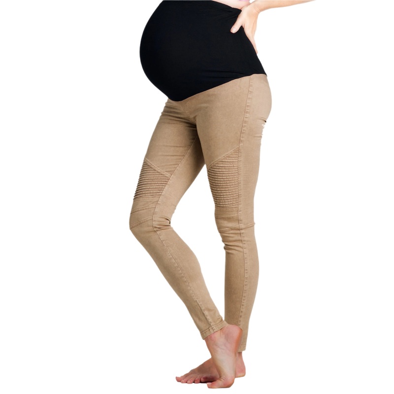 Desert Khaki Moto Maternity Leggings