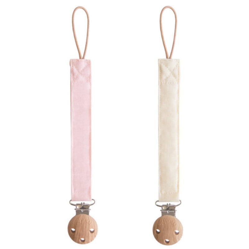 Linen Pacifier Clip 2-Pack – Blush/Cream