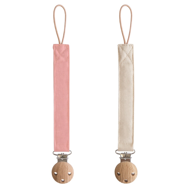 Linen Pacifier Clip 2-Pack – Dusty Rose/Shifting Sand