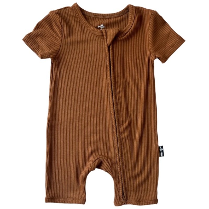 SHORTIE ZIP ROMPER – Bark Ribbed