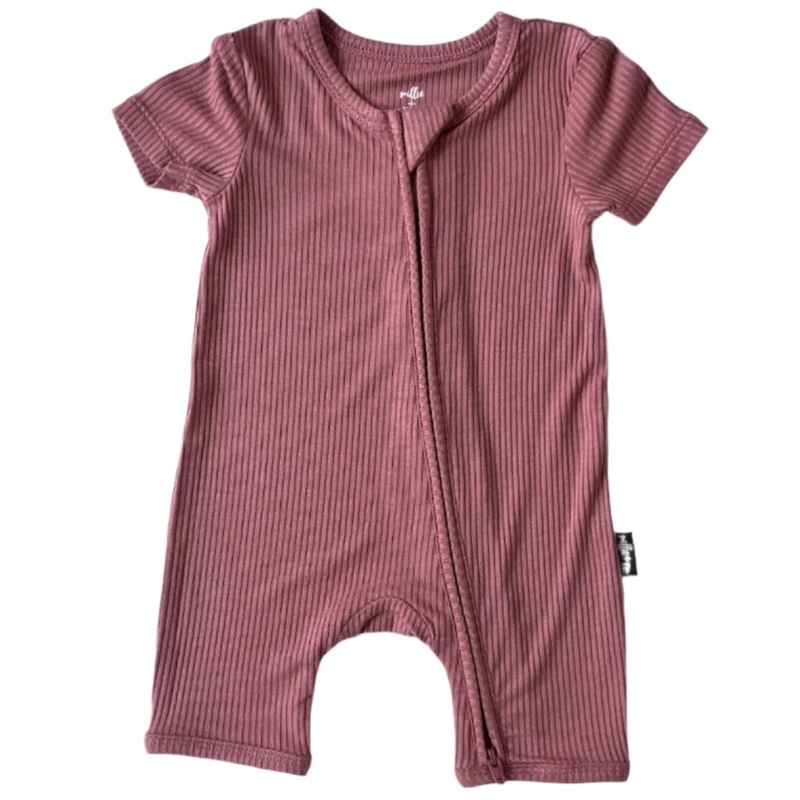 SHORTIE ZIP ROMPER – Mauve Ribbed