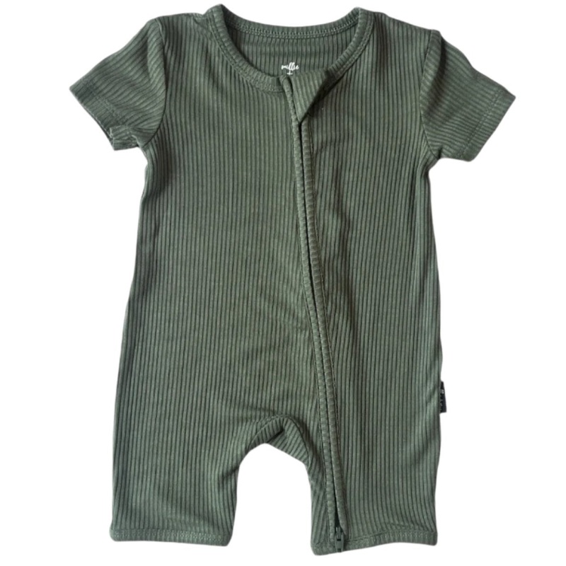 SHORTIE ZIP ROMPER – Moss Ribbed
