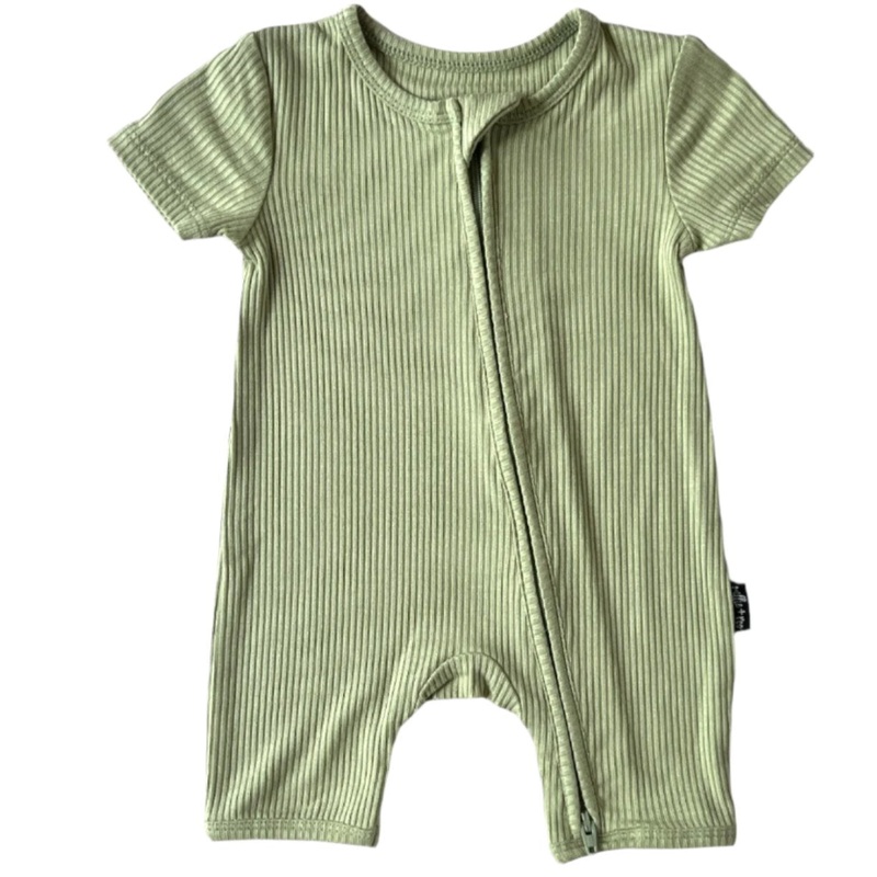 SHORTIE ZIP ROMPER – Pistachio Ribbed