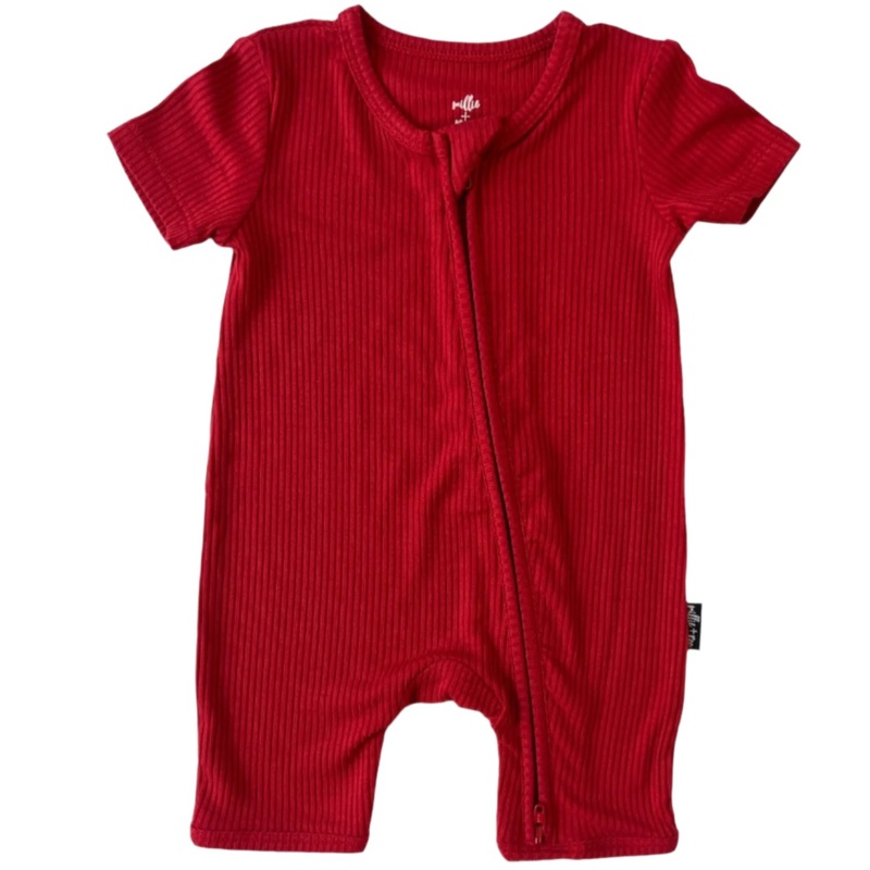 SHORTIE ZIP ROMPER – Red Ribbed