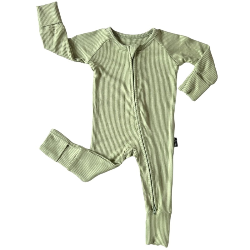 ZIP ROMPER – Pistachio Ribbed