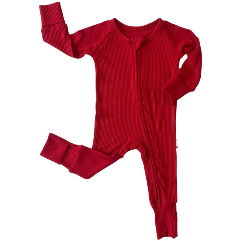 ZIP ROMPER – Red Ribbed