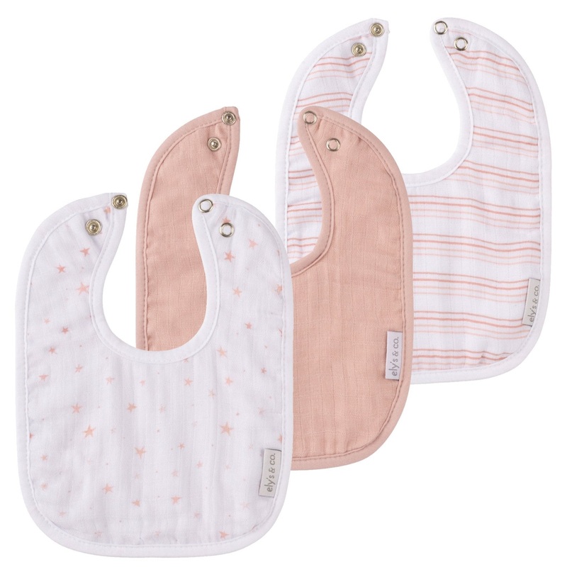 3 Pack Muslin Terry Bibs – Pink Stars