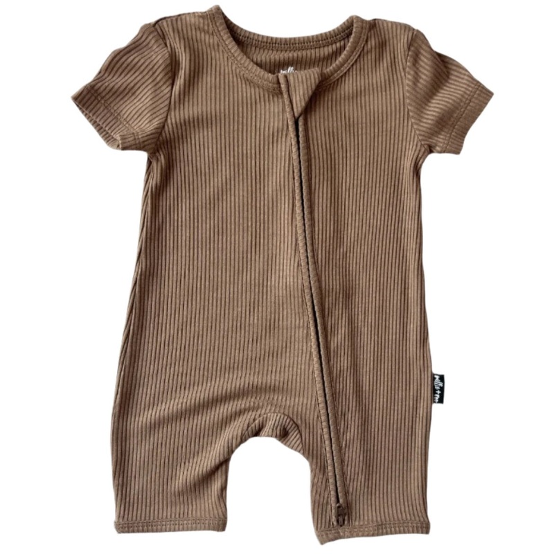 SHORTIE ZIP ROMPER – Mocha Ribbed