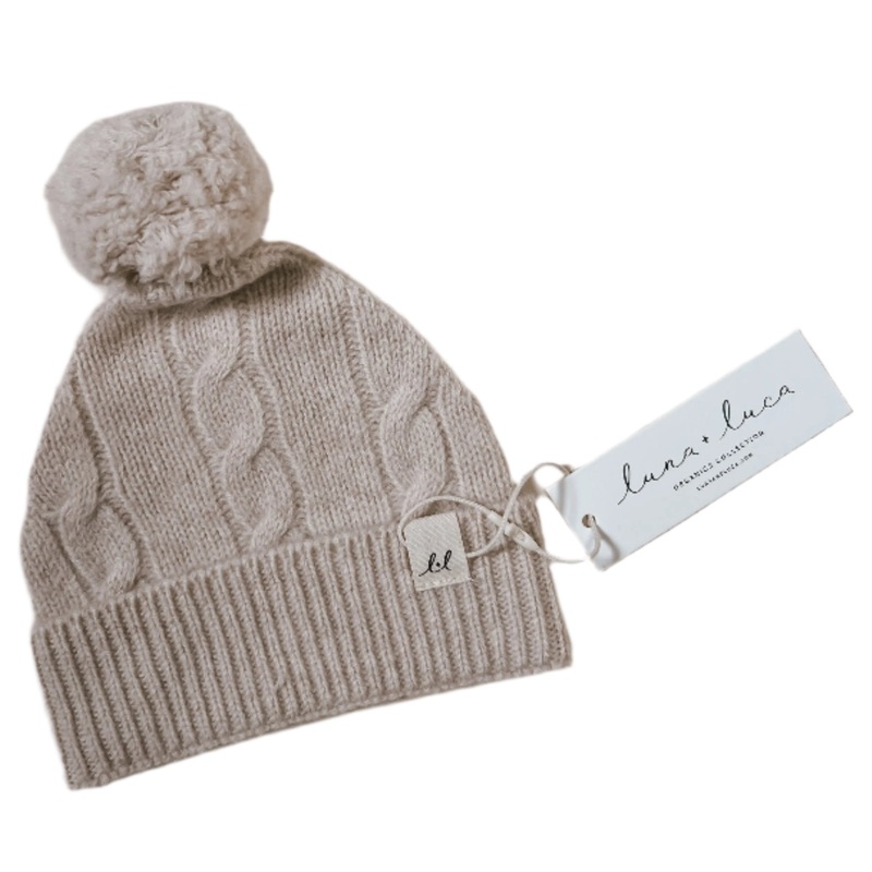 Luna + Luca Cable Knit Pom Beanie – Sand