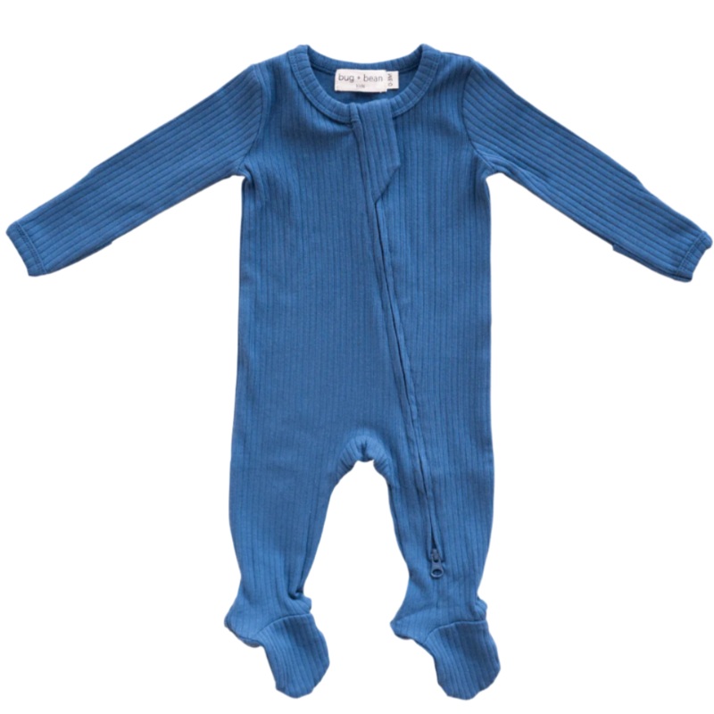 Organic Cotton Ribbed Footie – Ocean Blue