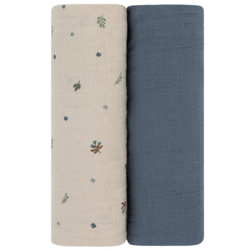 2 Pack Cotton Muslin Swaddle Blanket – Garden Flower – Blue