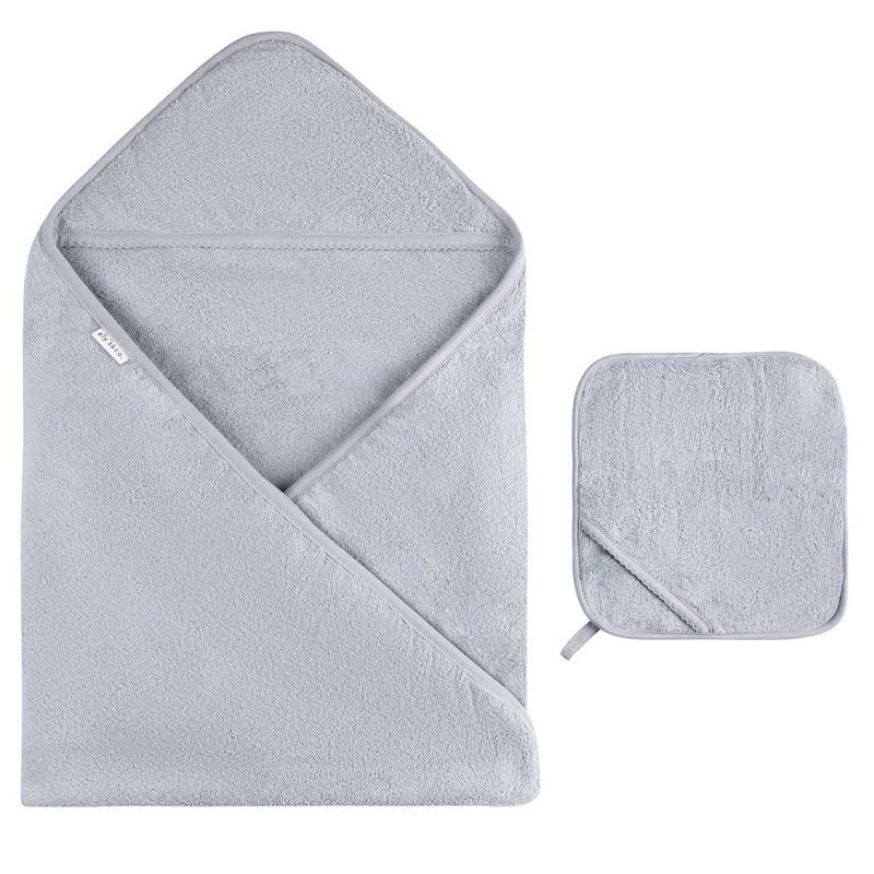 Hooded Towel & Washcloth – Misty Blue