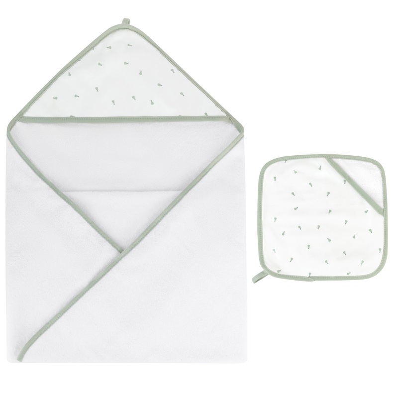 Hooded Towel & Washcloth – Sage Pears