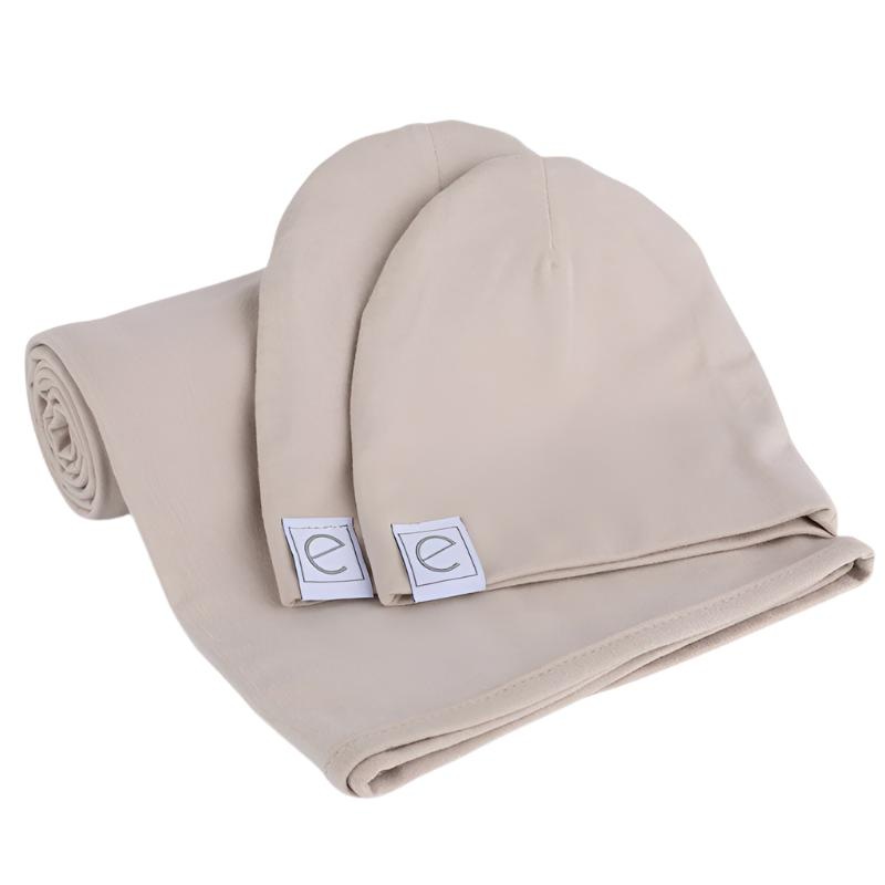 Jersey Knit Cotton Swaddle Blanket and Beanie Gift Set – Tan