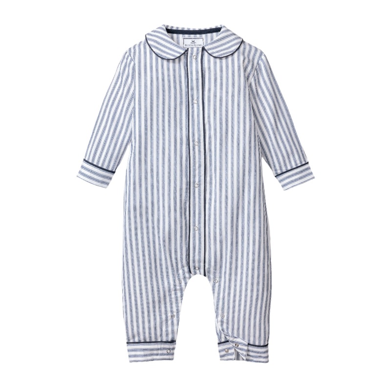 Baby’s Twill Cambridge Romper in Navy French Ticking