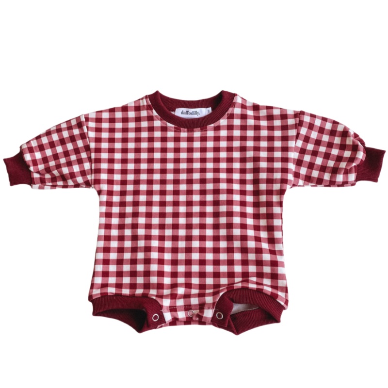 Gingham Romper – Burgundy