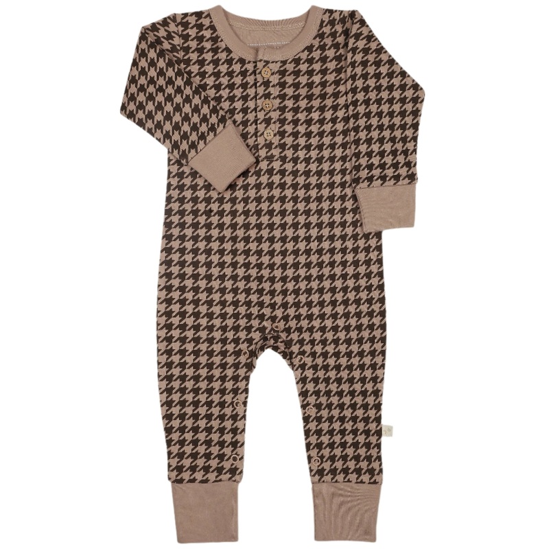 Organic Button Romper – Houndstooth
