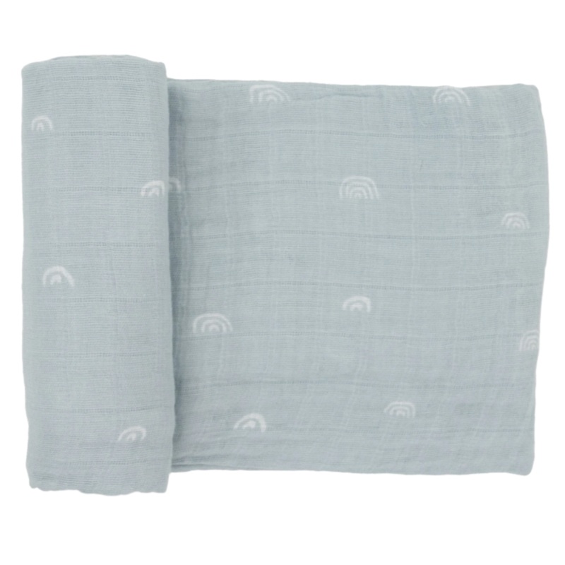Cotton Muslin Swaddle Blanket – Blue Rainbow