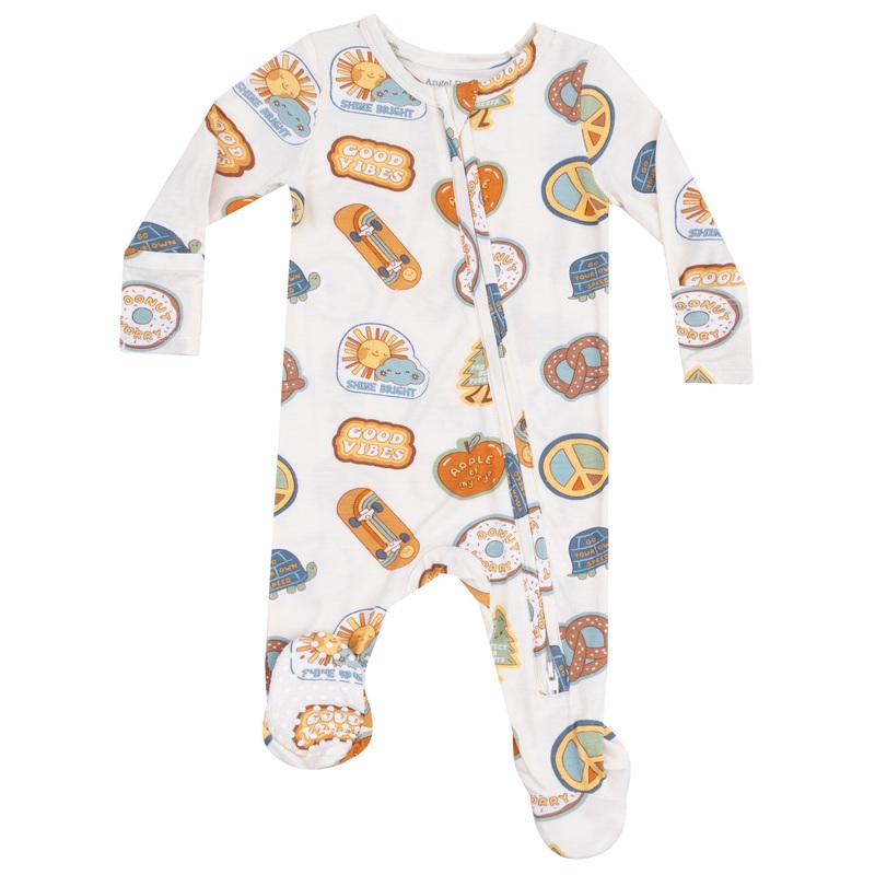 2 Way Zipper Footie – Groovy Vibes Stickers  Tan