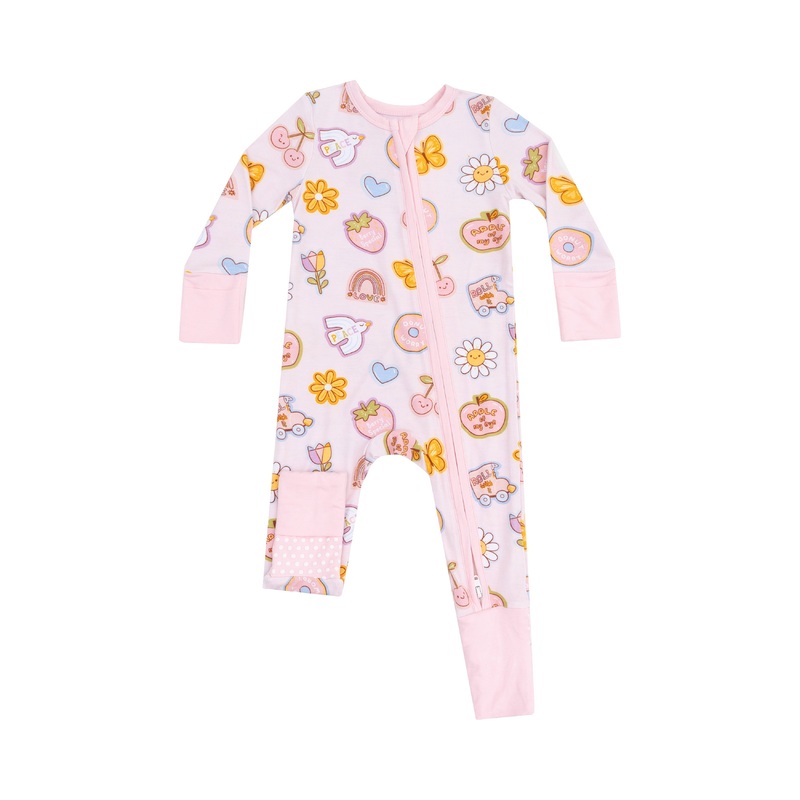2 Way Zipper Romper – Groovy Vibes Stickers Pink