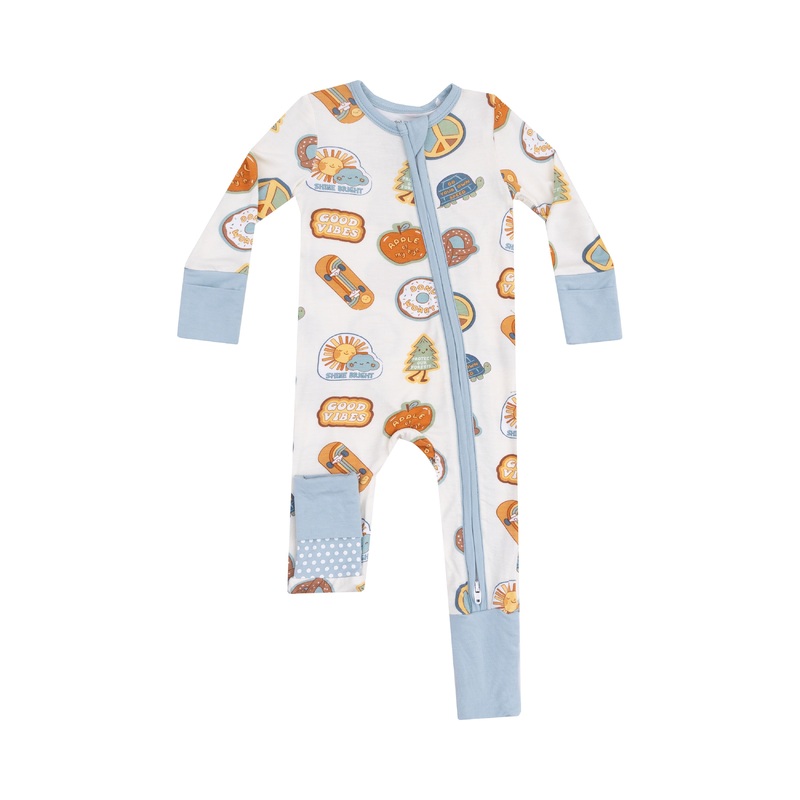 2 Way Zipper Romper – Groovy Vibes Stickers  Tan
