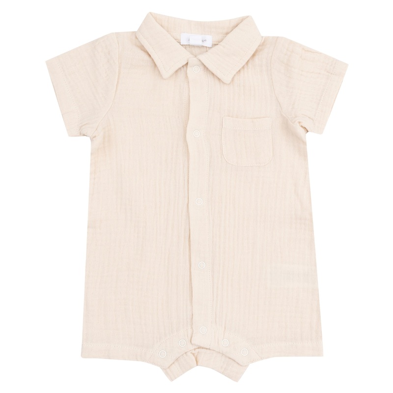 Button Down Polo Shortie – Muslin White Swan