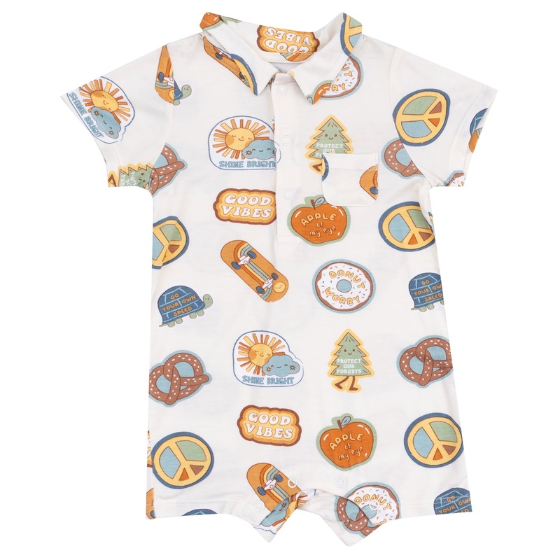 Polo Shortie – Groovy Vibes Stickers  Tan