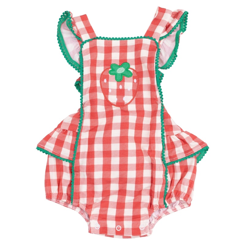 Ric-Rac Ruffle Sunsuit – Strawberry Gingham