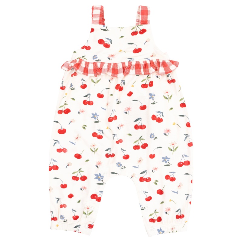 Ruffle Waist Romper – Watercolor Cherries