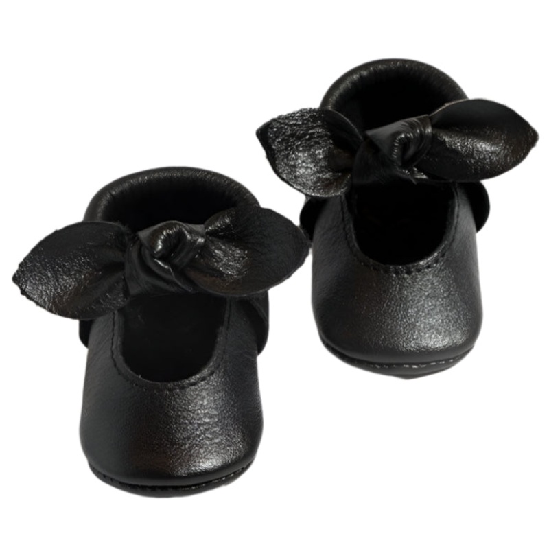 Ebony Knotted Bow Baby Shoe