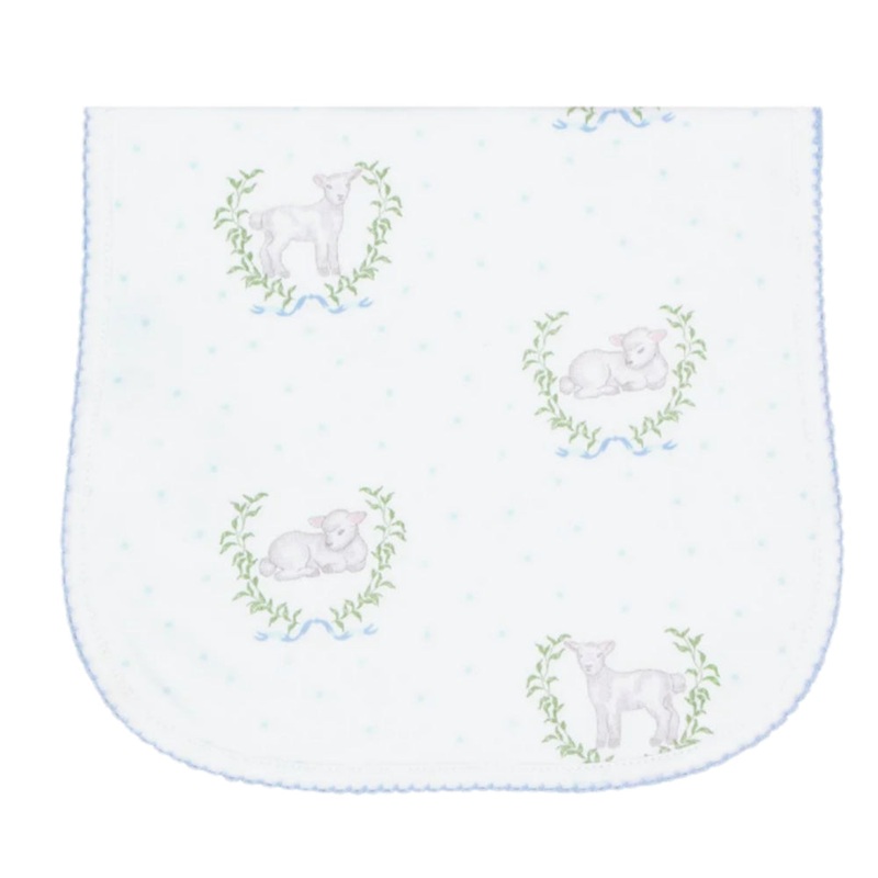Blue Lamb Print Burp Cloth