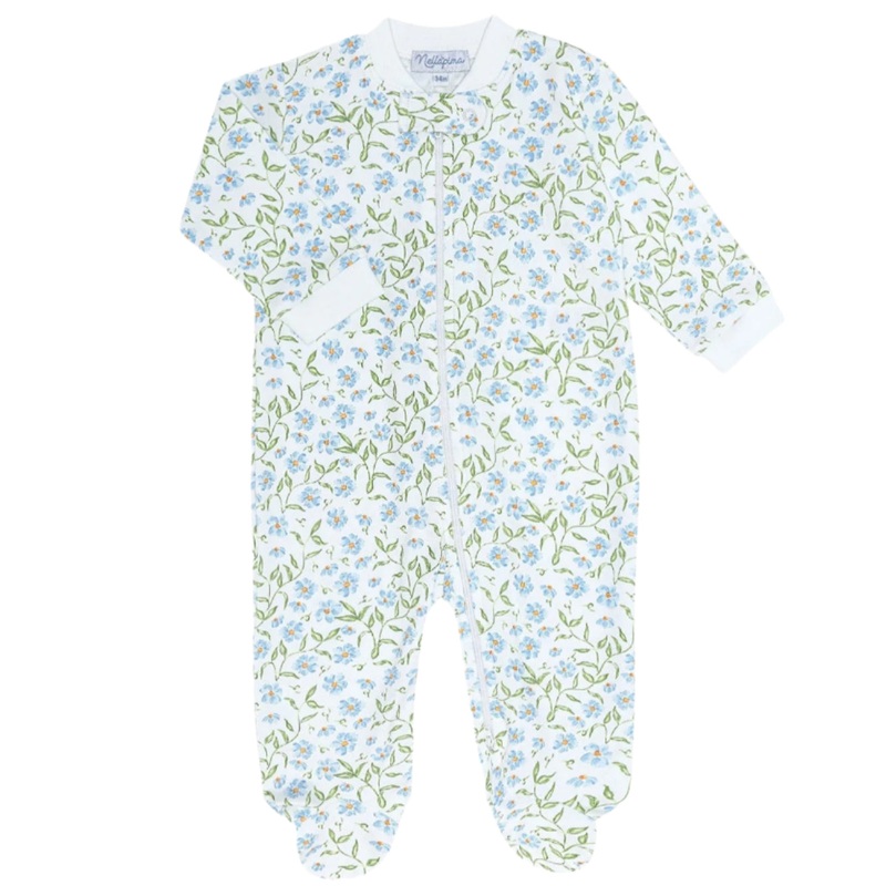 Blue Vines Print Zipper Footie