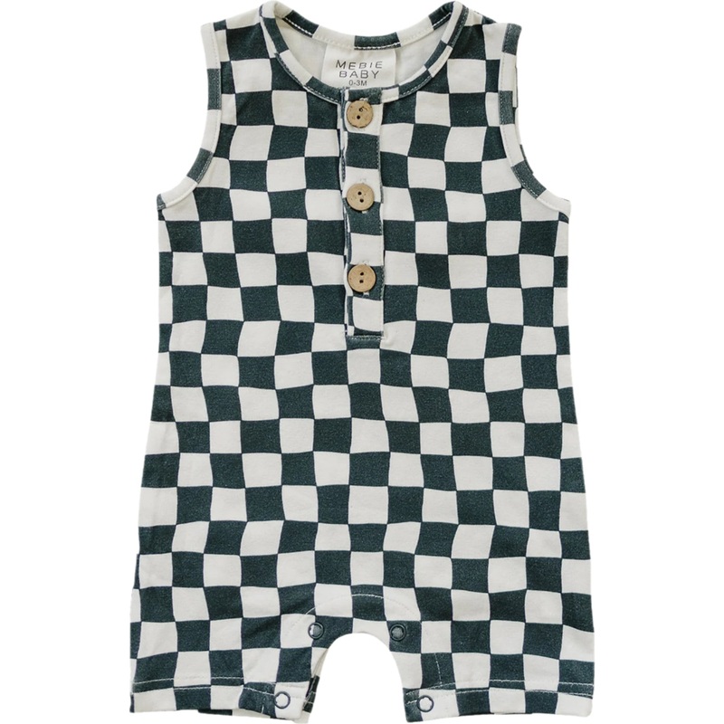 Charcoal Wavy Checkered Short Romper