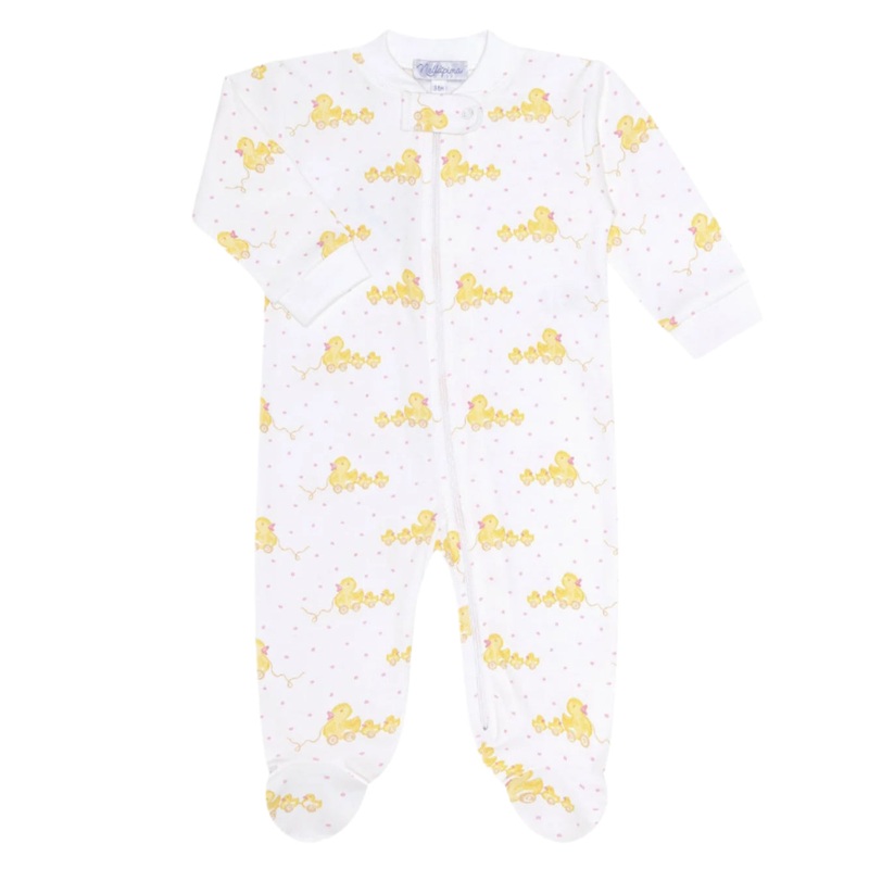 Pink Ducks Print Zipper Footie