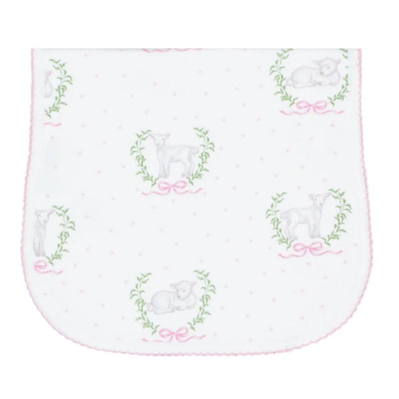 Pink Lamb Print Burp Cloth