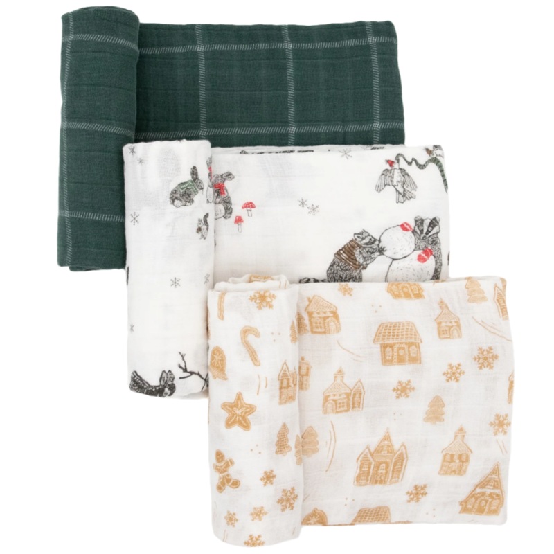 Cotton Muslin Swaddle Blanket 3 Pack – Snow Day