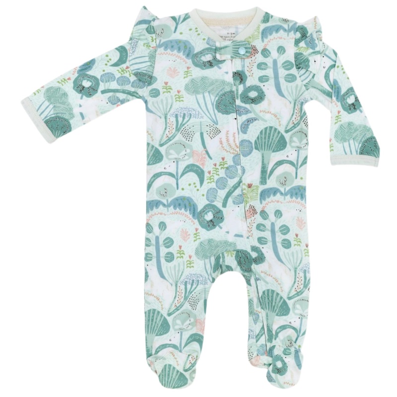 Bamboo Blend Zipper Footie with Ruffles – Minty Bear Bloom