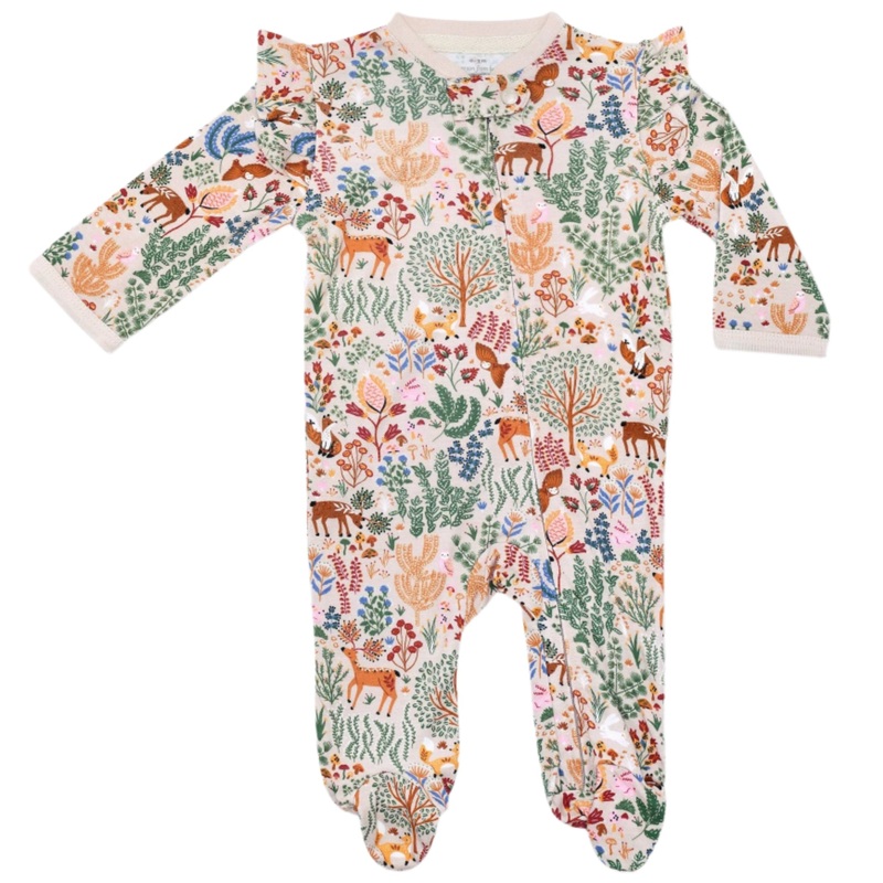 Bamboo Zipper Footie with Ruffles – Boho Woodland