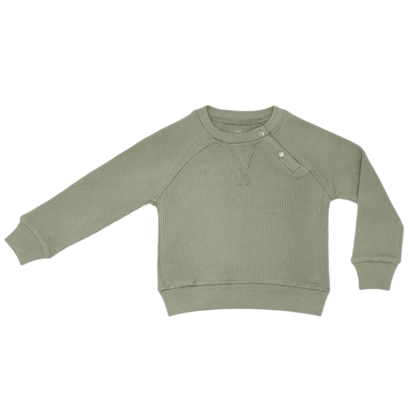 Waffle Crew Neck Sweatshirt – Olive Green