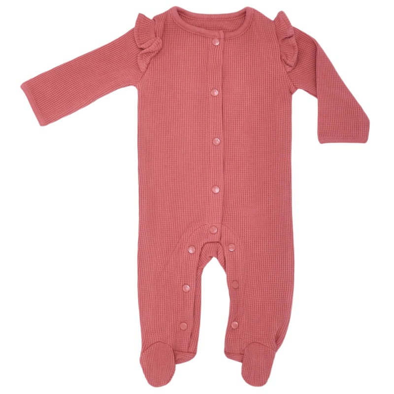 Waffle Ruffle Footie – Terra Cotta