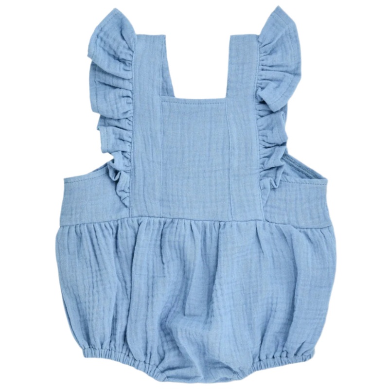 Muslin Flutter Sleeve Romper – Blue