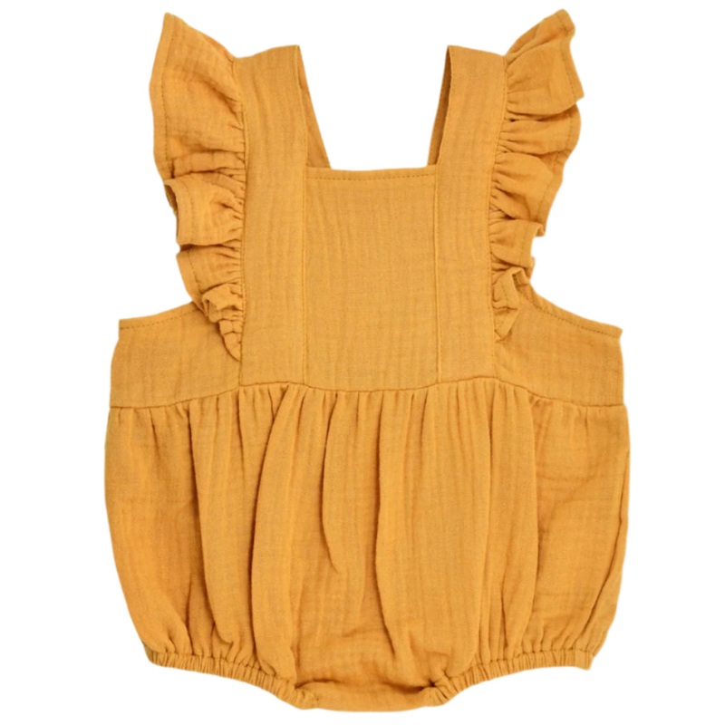 Muslin Flutter Sleeve Romper – Mustard