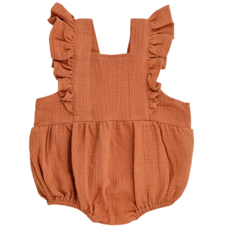 Muslin Flutter Sleeve Romper – Rust