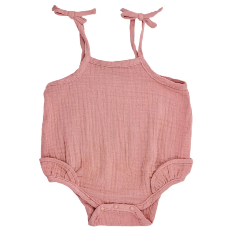 Muslin Ruffle Romper With Ties – Terra Cotta