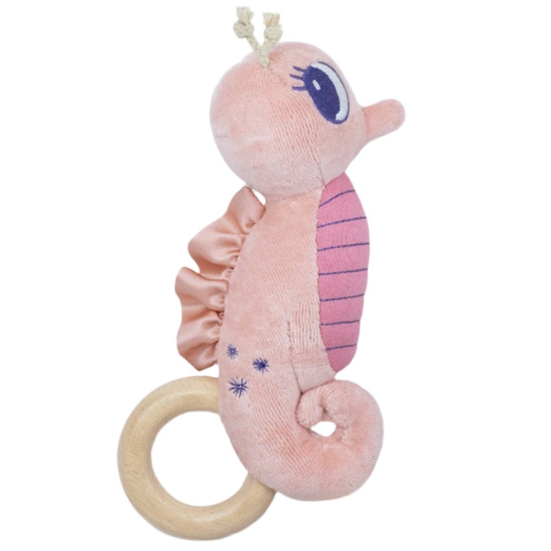 Pink Seahorse Teething Rattle
